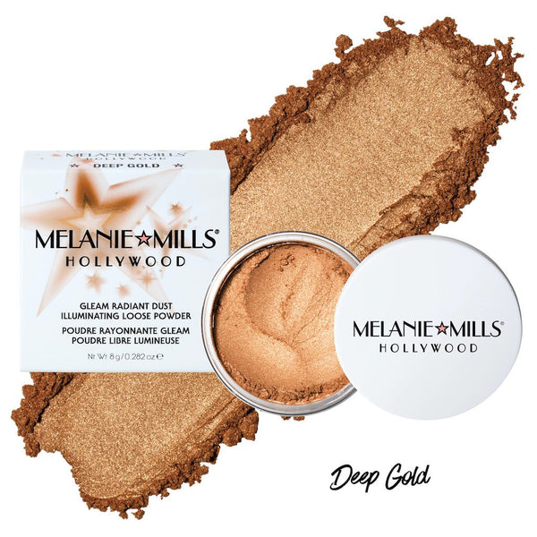 Melanie Mills Hollywood Gleam Radiant Dust Shimmering Loose Powder for Face & Body Deep Gold